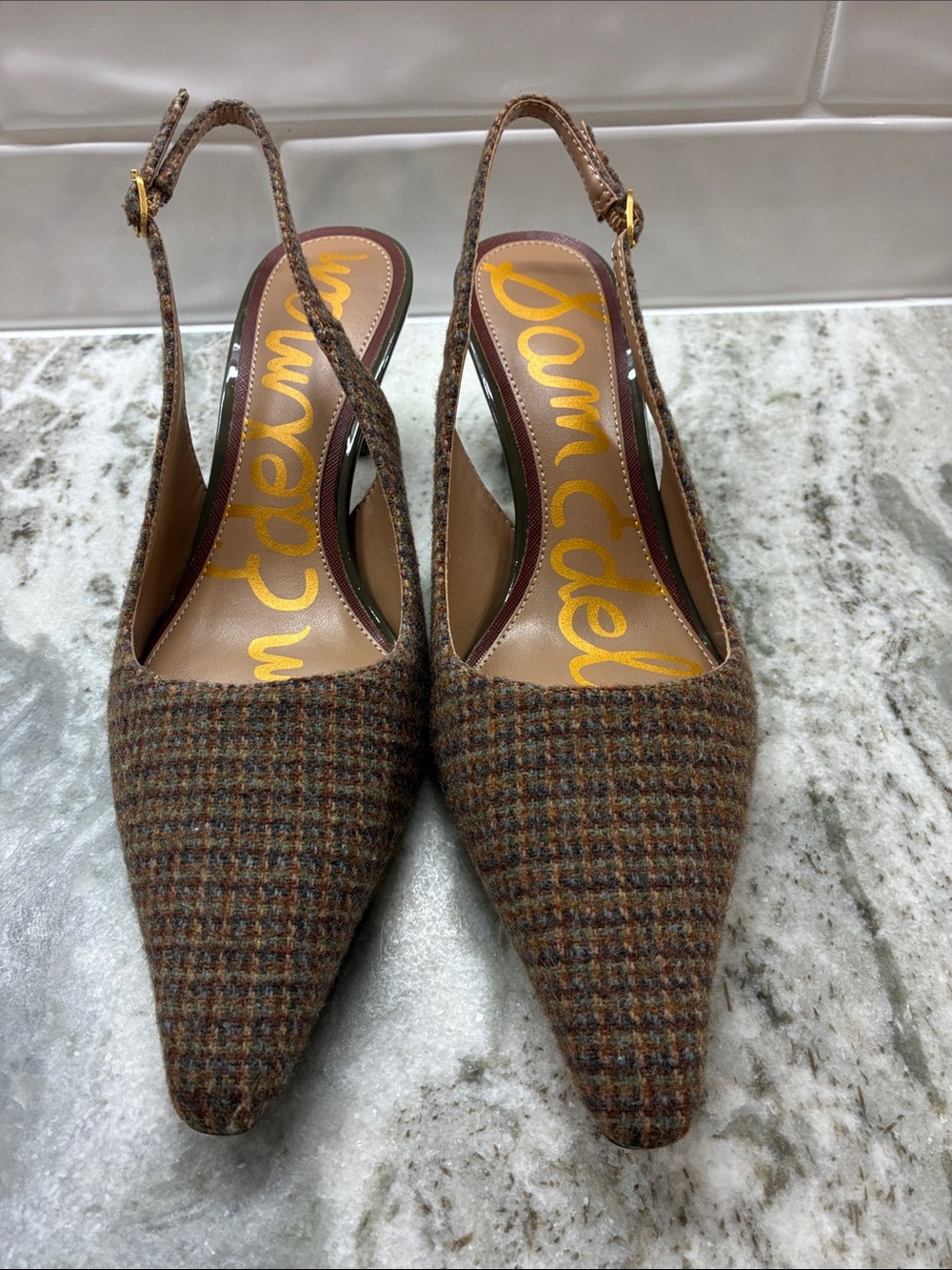 Sam Edelman Brown Tweed Pointed Slingback Pumps